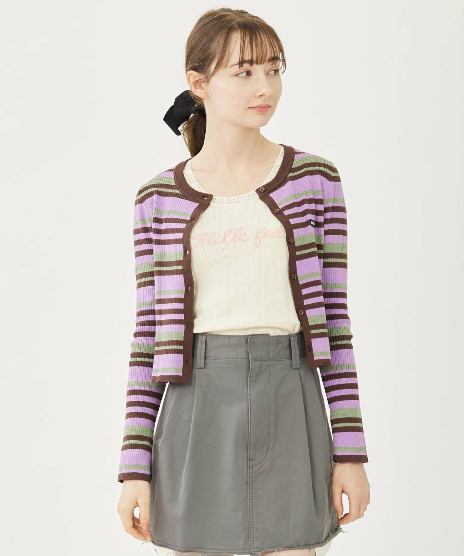 STRIPE KNIT FITTED CARDIGAN MILKFED.